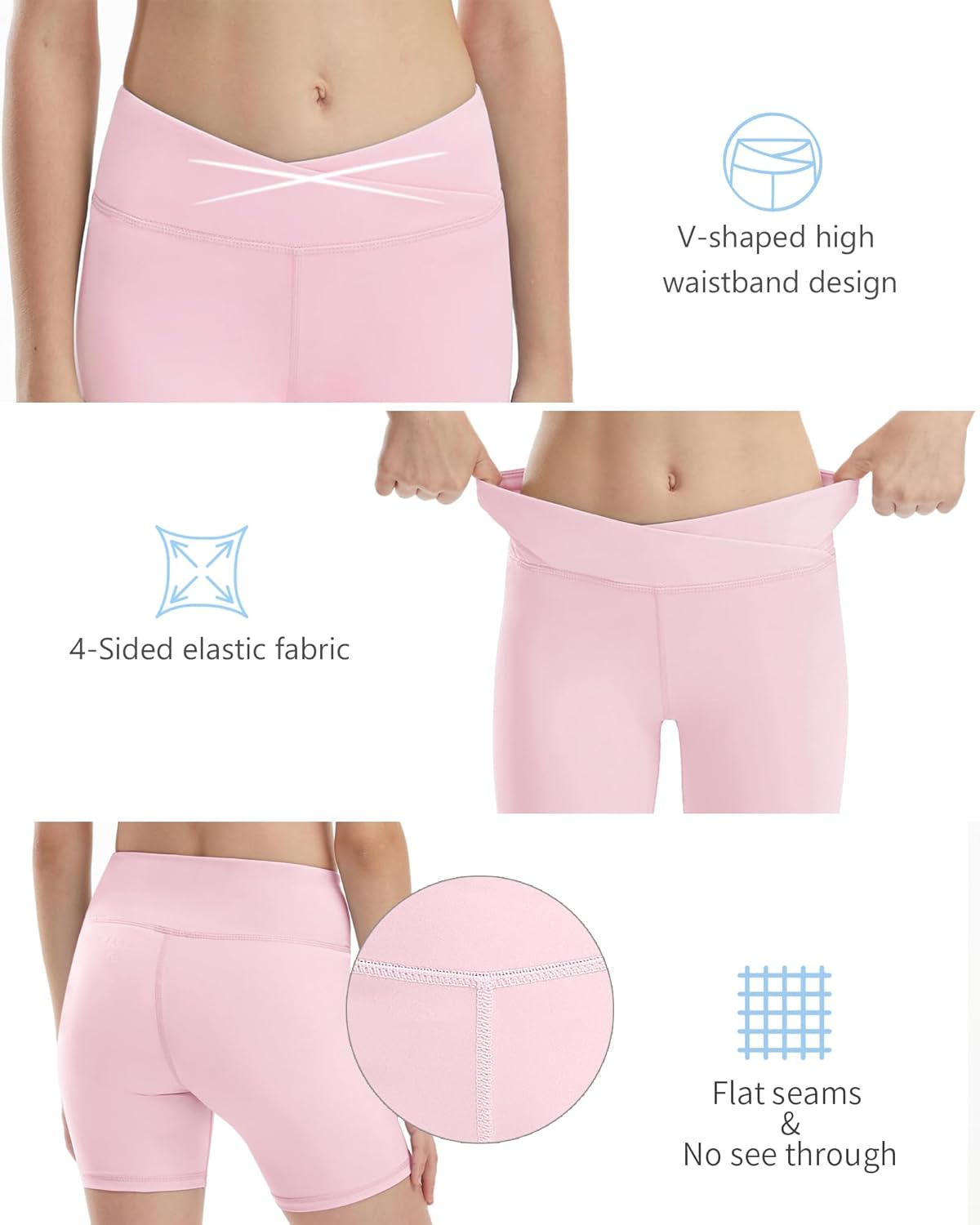 Runhit Girls Volleyball Shorts 5" Youth Spandex Biker Shorts Kids V Cross Waist Compression Dance Athletic Shorts - Image 3