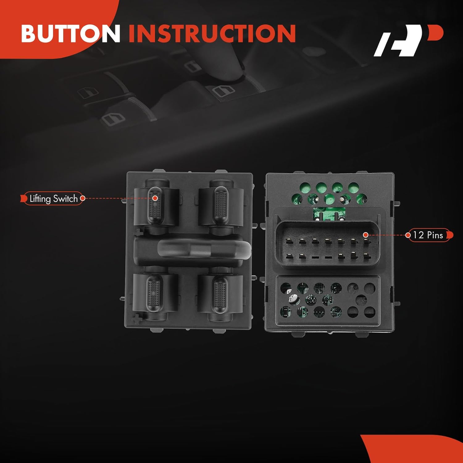 A-Premium Power Window Master Control Switch Compatible with Jeep Wrangler 2007 2008 2009 2010 Sport Utility 4 Door, Front Left Driver Side, Replace# 4602756AB, 4602756AA