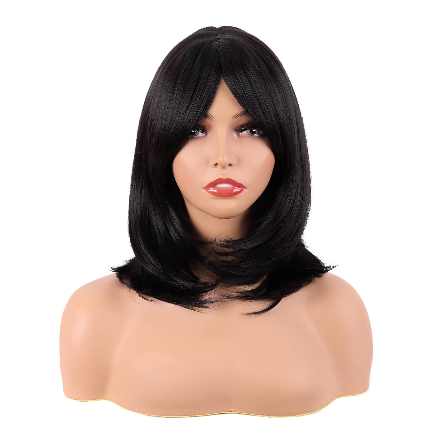 MapofBeauty 18 Inch/45 cm Layered Bangs Straight Synthetic Fiber Shoulder Length Hair Daily Use Wig (Black) MapofBeauty 18 Inch/45 cm Layered Bangs Straight Synthetic Fiber Shoulder Length Hair Daily Use Wig (Black)