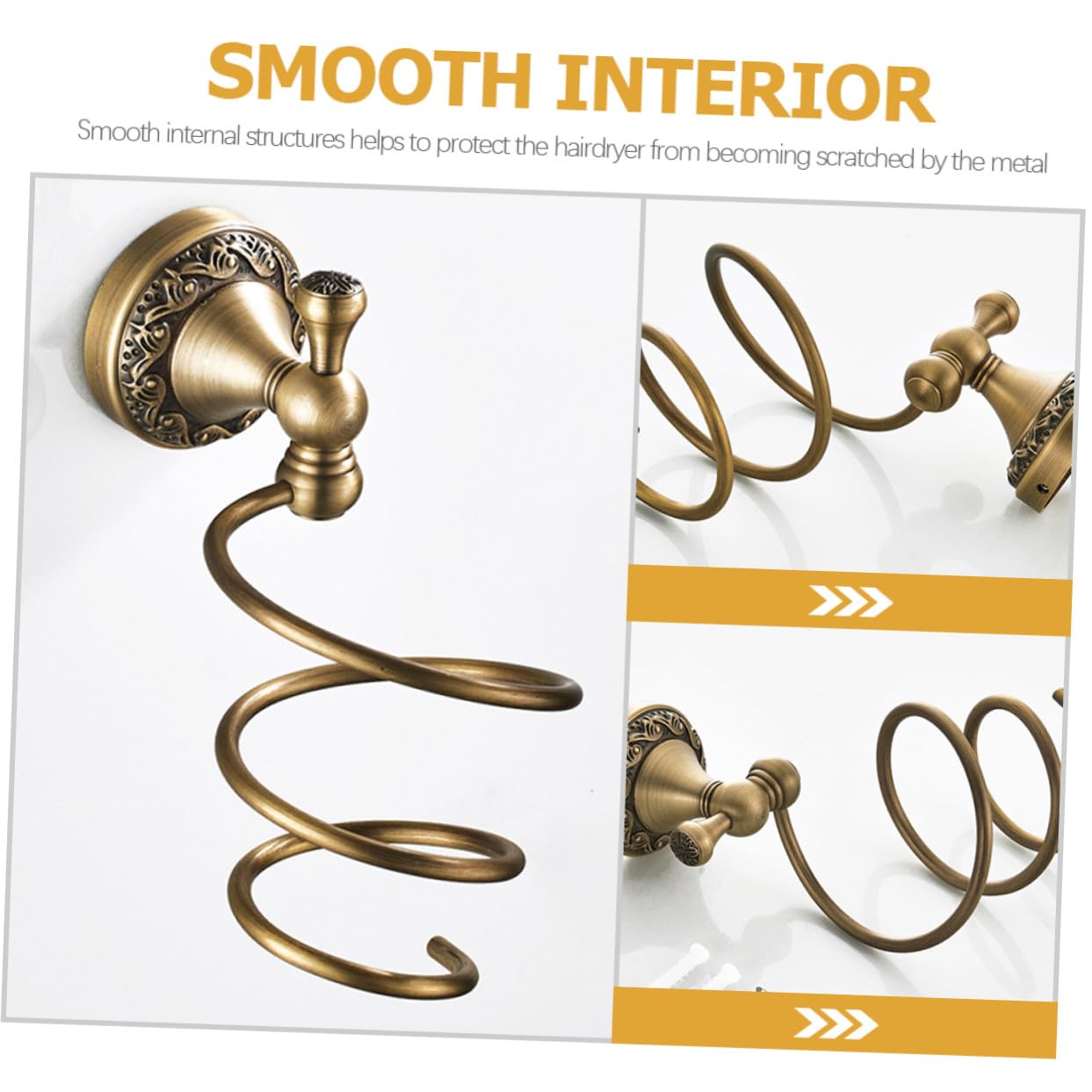 Soporte de Pared para Espiral Pelo de Dorado Secador | Cobre Protección contra Arañazos y Instalación Sencilla Acero Inoxidable Sujeción Firme