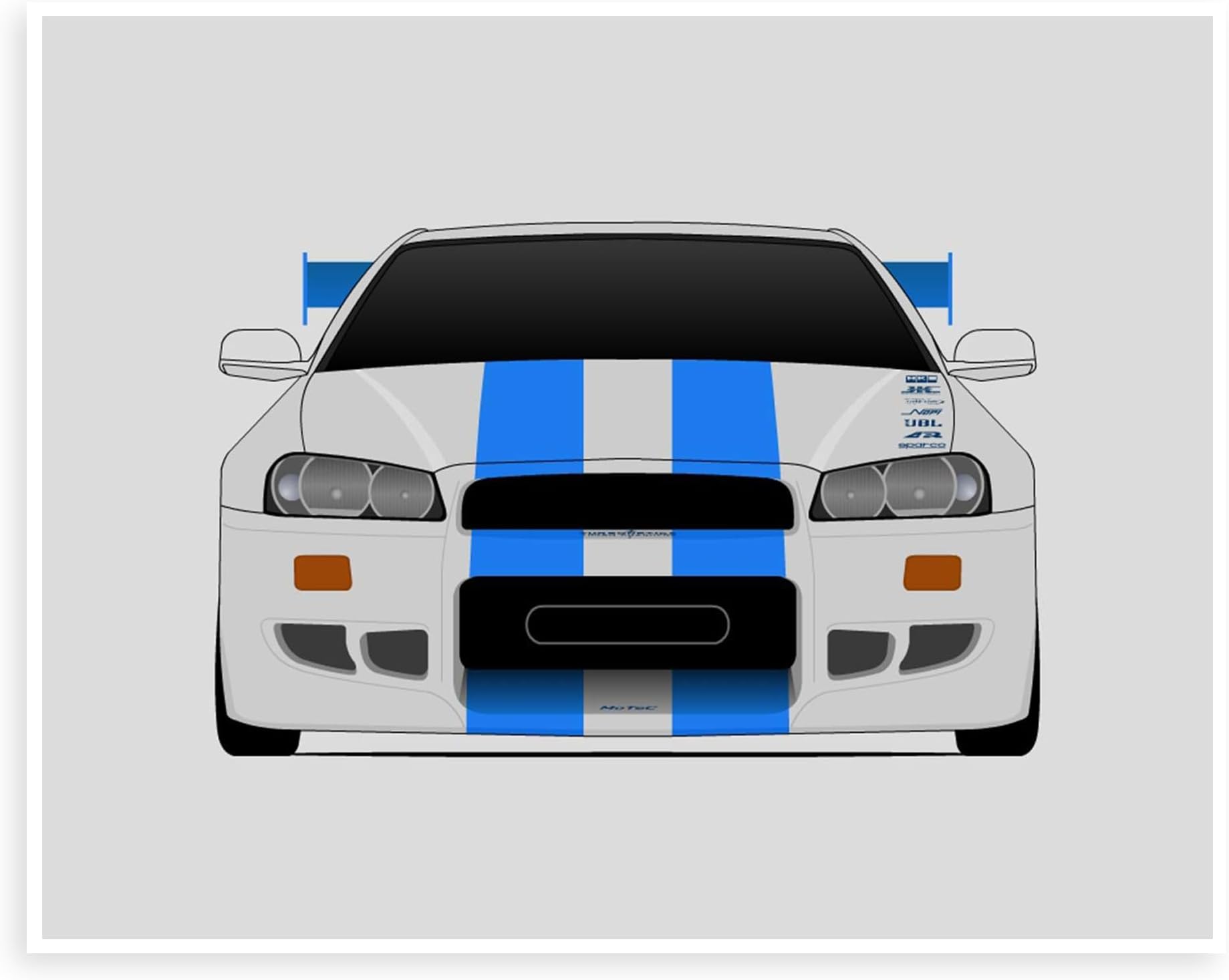 Custom Car Posters Handmade Poster compatible with Nissan Skyline GT-R R34 (1998-2002) from the Fast and the Furious Print Brian O'Connor (Paul Walker) Godzilla Nismo V-Spec - 8x10 Satin Print