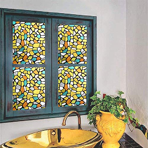 Image of ELTON 3D Window Vinyl Privacy Self Adhesive Decorative Film for Bathroom Door Window Heat Control Anti UV (Shiny Multicolor Stone, 2 x 50 feet, Transparent Dots ).