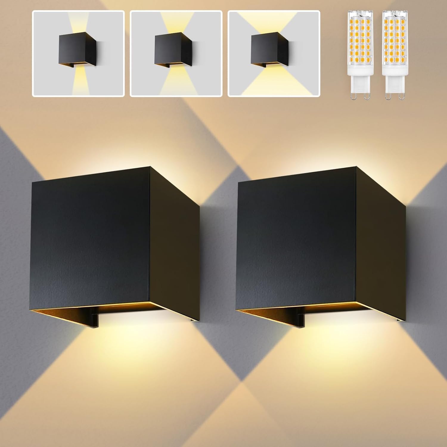 Lureshine 2 Pack Applique Murale Exterieur LED G9 Aluminium Blanc Chaud 3000K Angle de Faisceau Réglable