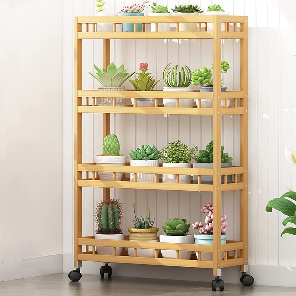 4-Tier Carrello Cucina in Legno di bambù, Carrello da Cucina di Servizio, carrello di stoccaggio sottile multistrato, Carrello di servizio in bambù multiuso (50 x 18 x 96 cm)