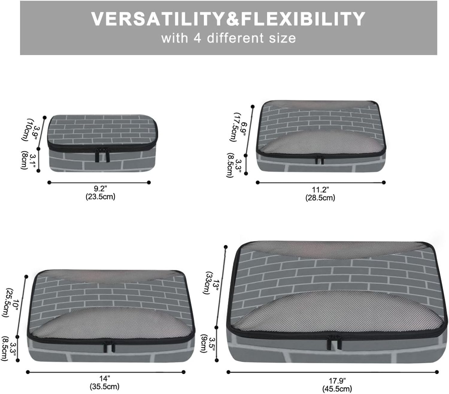Gray Tile Texture 4 Pcs set organizers and storage Mesh Travel Essentials lightweight packing cubes compression