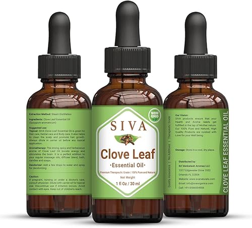 Miniatura 3 de Siva Aceite esencial de hoja de clavo de 1.0 fl oz (1 onza líquida) con cuentagotas de vidrio de primera calidad, 100% puro, natural, sin diluir y