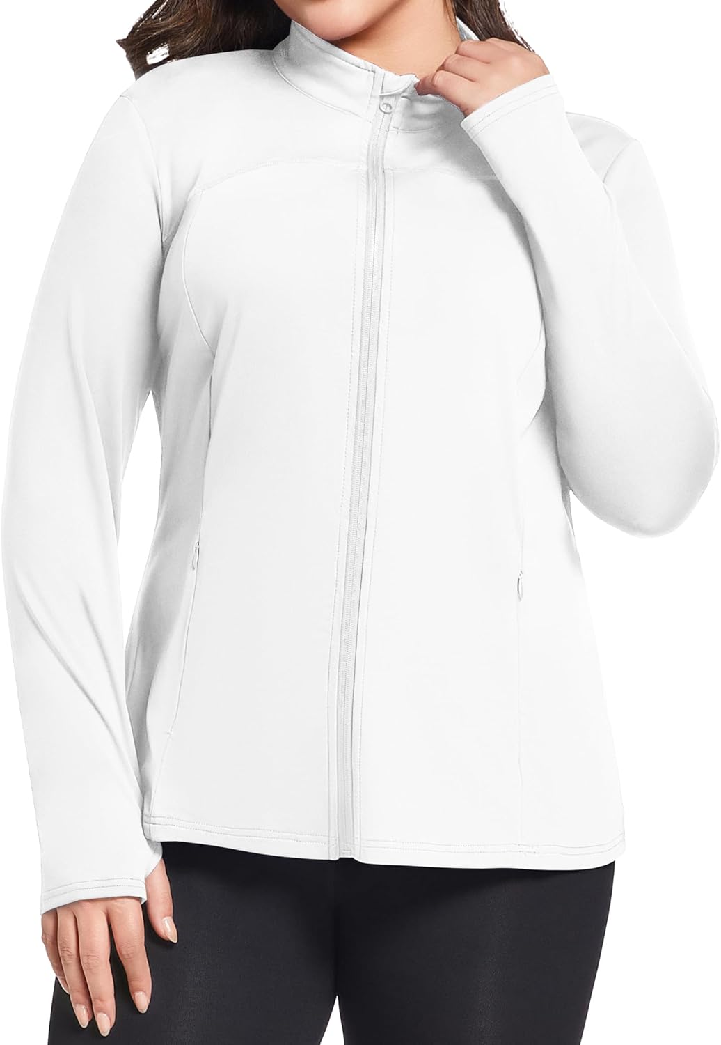 FOREYOND Plus Size Jackets for Women Athletic Workout Running Jacket Full Zip up Lightweight Yoga Tops with Thumb Holes