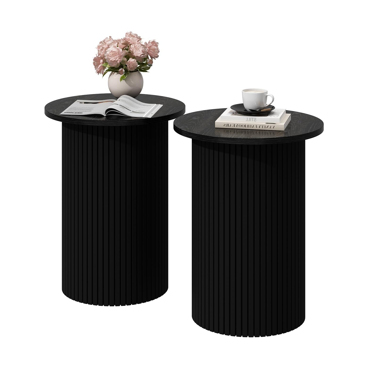 Amazon.com: Wnutrees Round Fluted End Table,Small Accent Pedestal Side ...