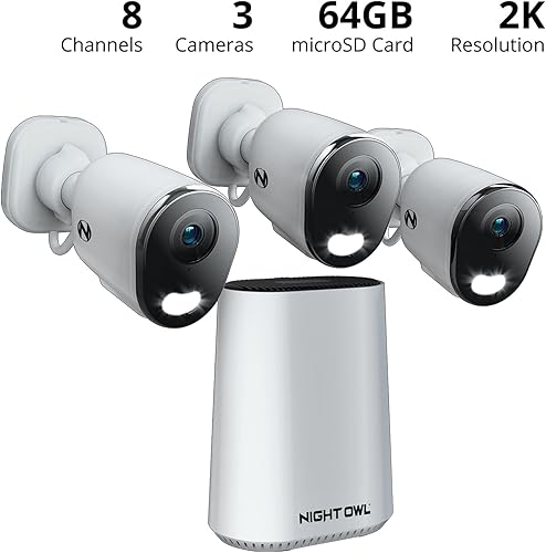 Miniatura 2 de Night Owl Concentrador de seguridad para el hogar con Wi-Fi de 8 canales con (3) cámaras de foco Wi-Fi 2K HD para interiores y exteriores con audio