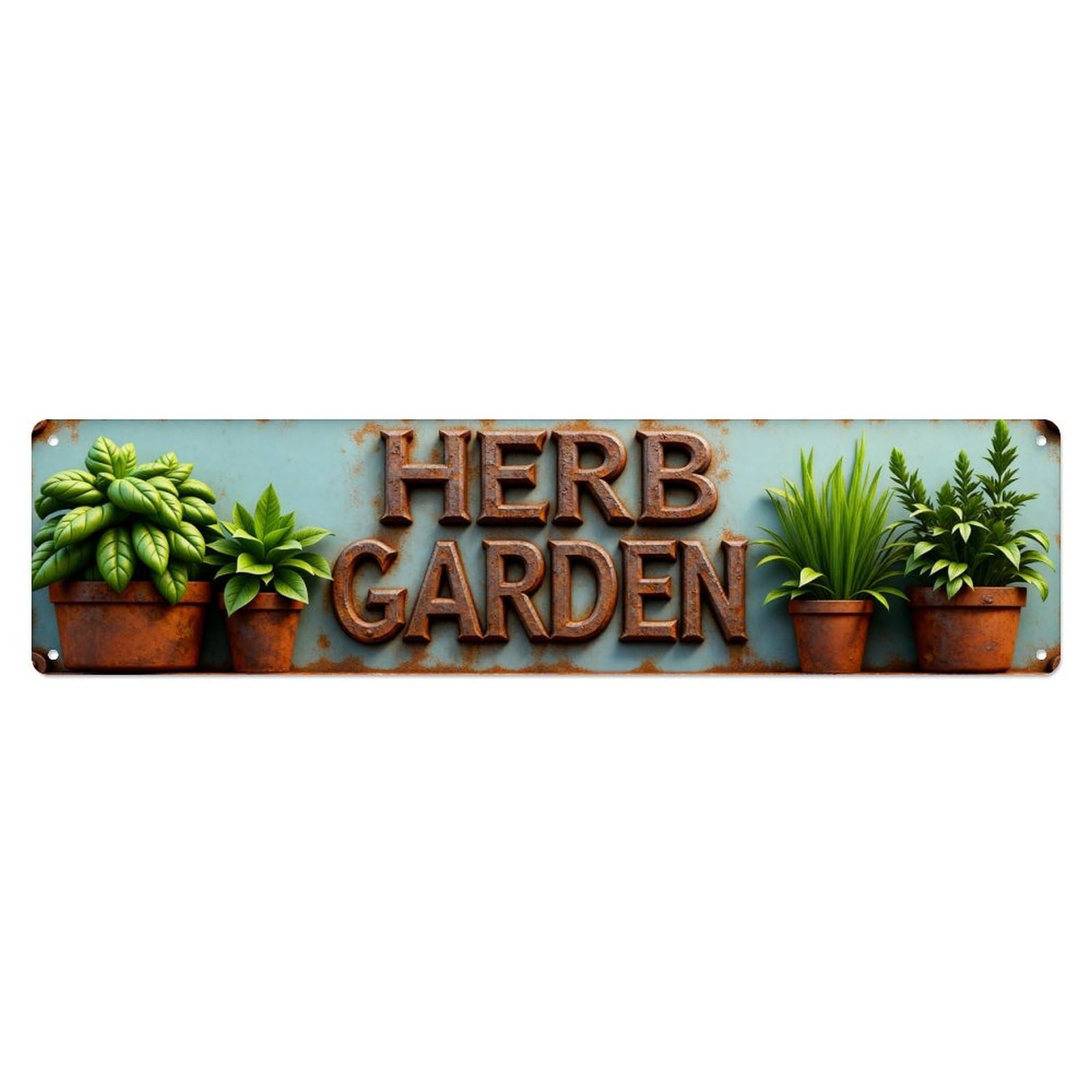 Herb Garden Pots Plants Green Metal Tin Sign Plaque