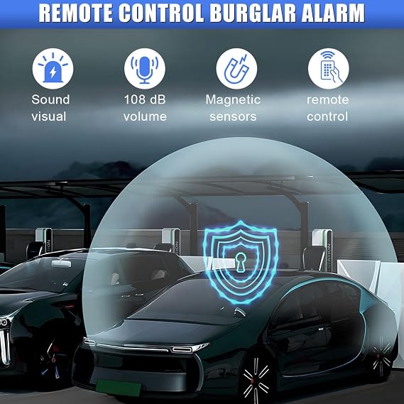 Car Anti-Theft Vibration Alarm, 108dB Auto Door Security Anti Theft Device with Red Light, Wireless Remote Car Window Alarm System, Magnetic Anti Theft Device for Motorcycle, Truck