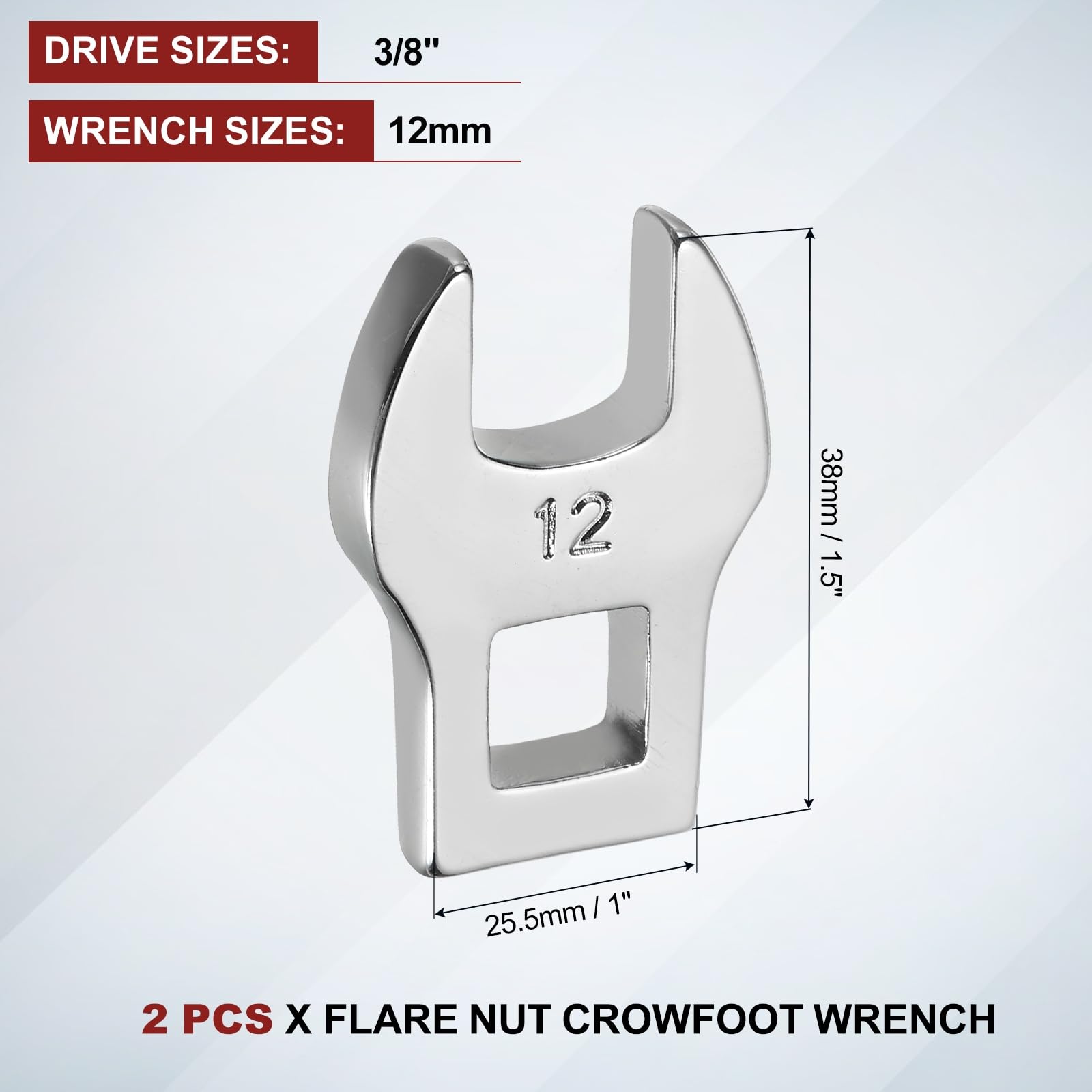 HARFINGTON 12mm Crowfoot Wrench Set, 3/8 Inch Drive Flare Nut Wrench CR-V Steel, Open End Wrench For Tight Spots, Auto Repair & Mechanics, Silver