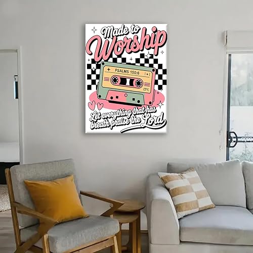 Miniatura 5 de Arte de pared cristiano para la oficina impresión de cinta de casete retro hecha para adorar, regalo inspirador para mujeres, póster de arte pop