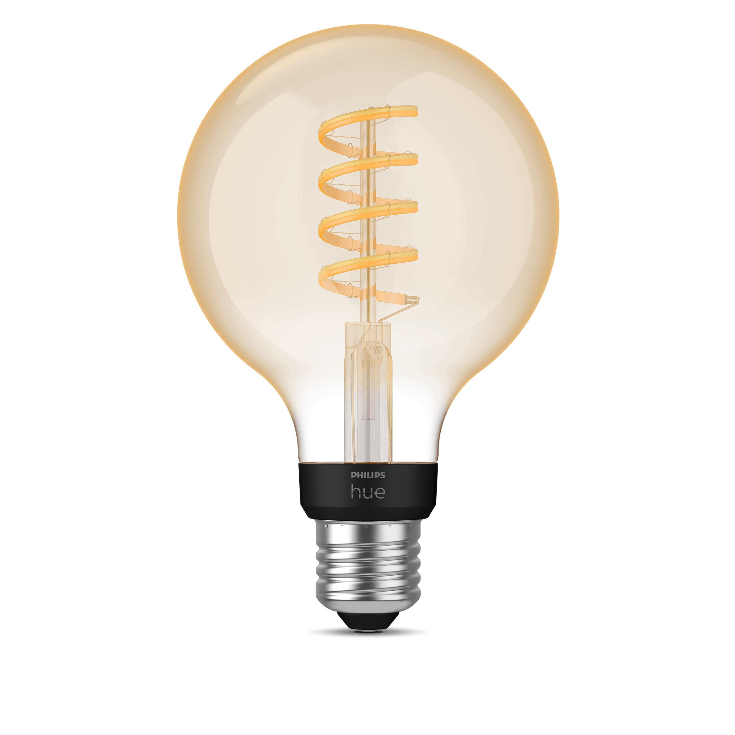 Philips Hue White Ambiance E27 Filament Globe Lampe (550 lm), dimmbare LED Lampe für das Hue Lichtsystem mit allen Weißtönen, smarte Lichtsteuerung über Sprache und App (Packung mit 2)