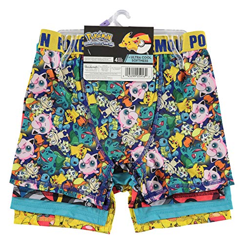 Pokemon Boys' Big 4Pk Or 7Pk Athletic 5Pk 100% Cotton Boxer Briefs In Size 4, 6, 8, 10 And 12, Multicolor,Multicolor, Yellow And Sky Blue #TOP4