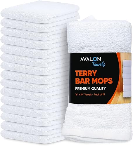Avalon Towels Toallas para trapeador de barra de rizo (paquete de 15) de 16 x 19 pulgadas, absorbentes y duraderas, trapos de limpieza multiusos,