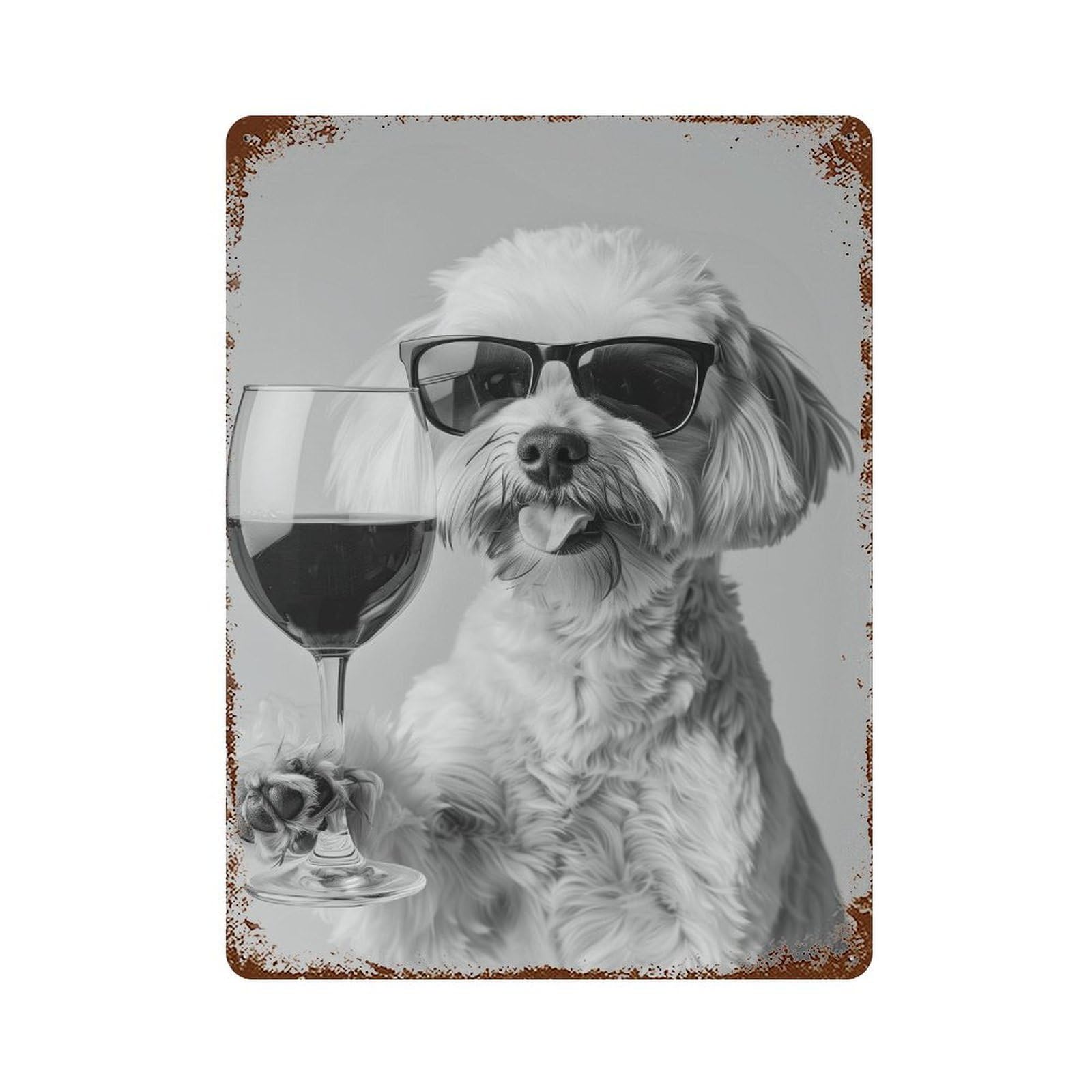 xiaoxiaoshen Maltipoo Drinking Wine Print Wall Decor Art Metal Tin Poster Modern Home Decor Art Home Bar Shop Decorations Vintage Sign 40x30cm