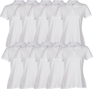 Fruit of the Loom 10x Ladies Plain White Polo Shirts Bundle (Multiple Sizes) Job Lot Printing Business