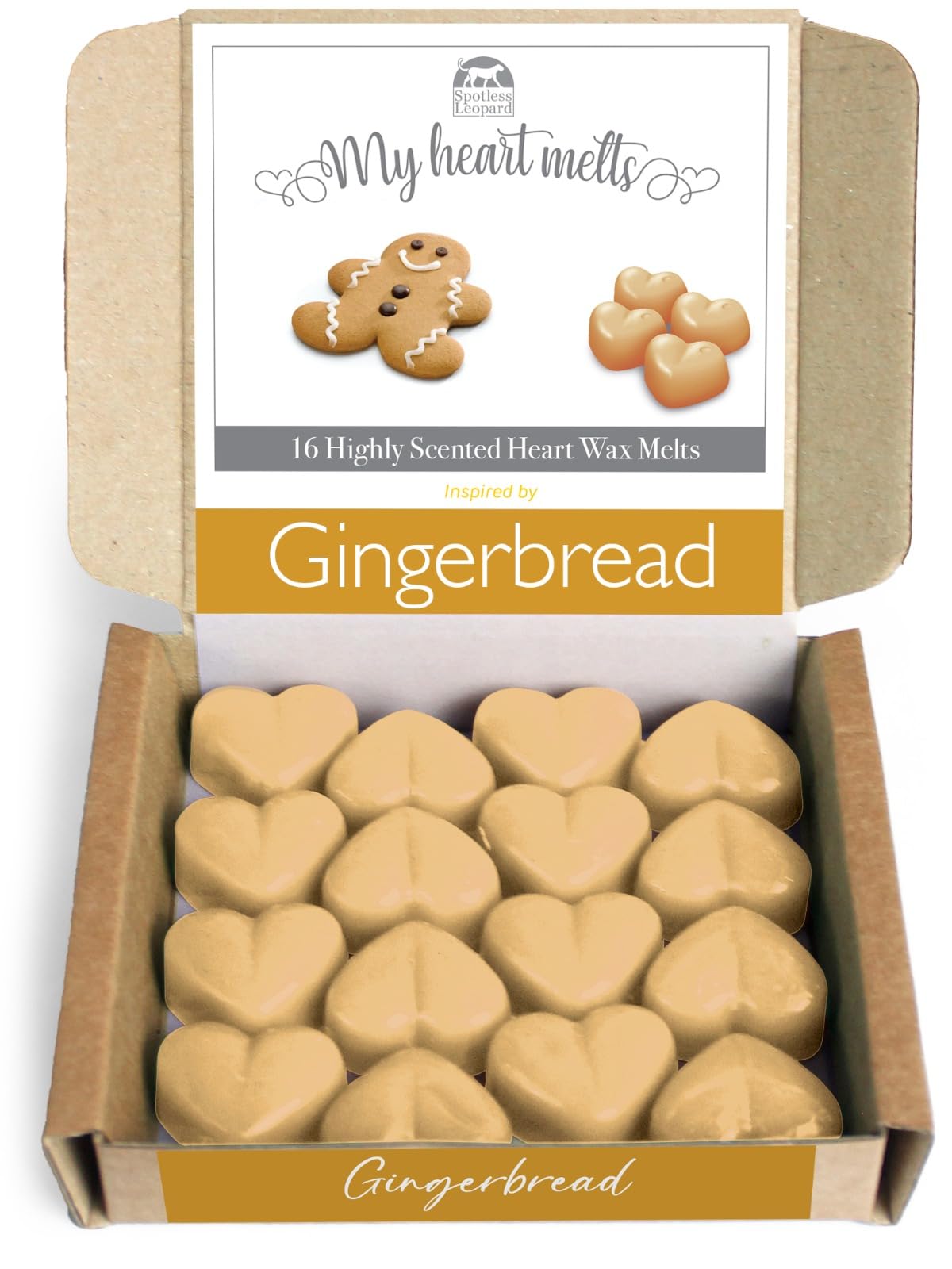 Gingerbread Wax Melts: 16 pcs Heart Shaped Gingerbread Candle Melts, Brown, Small