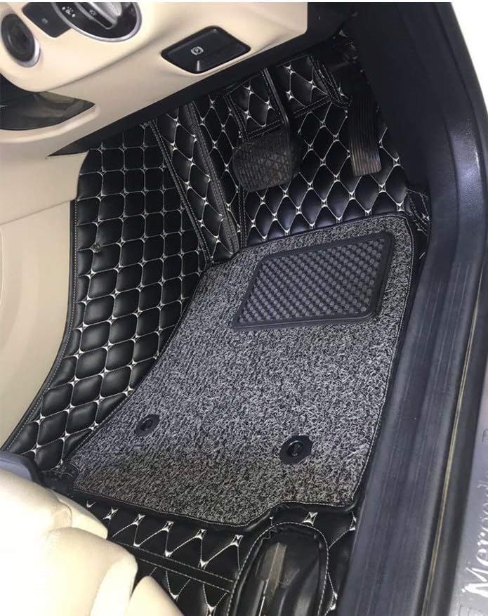 Image of KA10 7D Car Floor Mat for Hyundai Creta (2024-Onwards) | Custom Fitted | Premium PU Leather | 100% Waterproof, Zero-Dust, Shield Your Car Floor | Full Set with Grass | (Black with Silver)