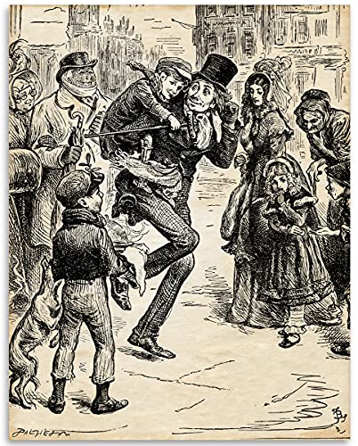 Charles Dickens' Scrooge Illustration from A Christmas Carol Vintage Art 11x14 Unframed Poster - Victorian Scene Wall Decor, Classic Holiday Scene Art Print for Christmas Decor, Library & Reading Nook