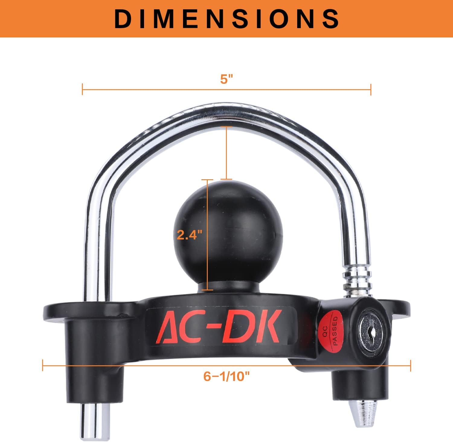 AC-DK Keyed Alike Trailer Coupler Lock Kit, with 5/8" and 1/2" Trailer Hitch Lock, with Black Trailer Hitch Coupler Lock, Dia 1/4 Inch, 3/4 Inch Span for Tow Boat RV Truck Car's Coupler (6 Keys)
