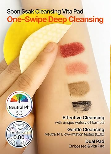 BEAUDIANI Soonssak Vitamin C Cleansing Pads, 50 Count – One-Swipe Makeup Remover, Low-pH 5.3, Embossed Exfoliating Wipes, Hydrating Lyocell, No-Rinse, Sensitive Skin, Korean Skincare