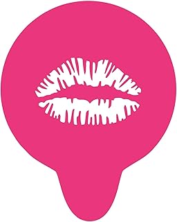 Lips Kiss Stencil. Hot Pink Acrylic Reusable Coffee Cappuccino Cocktail Cupcake Cake Art Stencil (Stencil only)