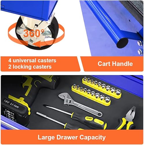 Miniatura 4 de Organizador de herramientas de taller de garaje rodante, caja de herramientas de 6 cajones, armario de almacenamiento de herramientas para