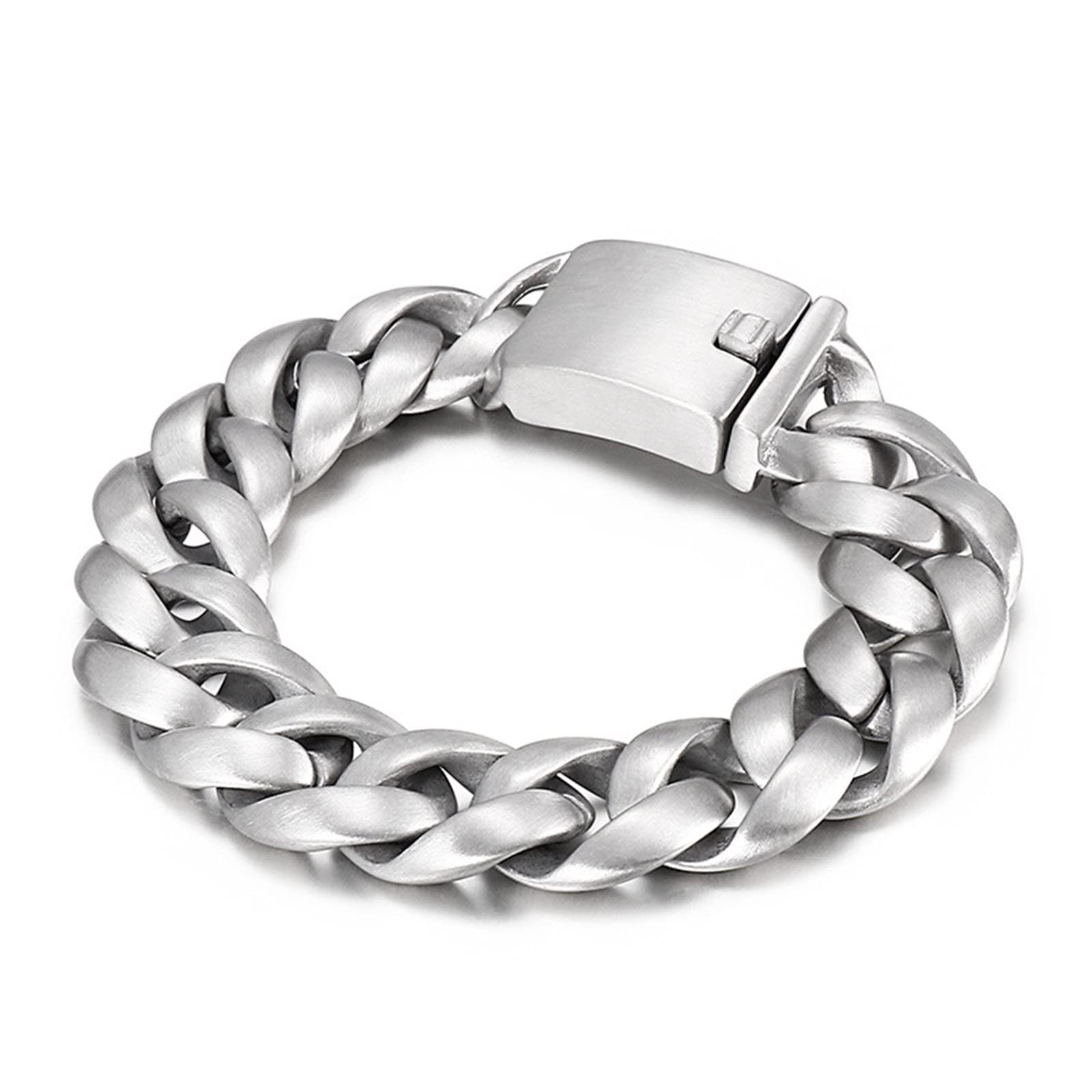 Guaily Bracciali da Uomo Acciaio, 17-18mm Larghezza Bracciale a Catena Barbazzale in Argento, Bracciali Uomo Acciaio Biker 21.5 cm