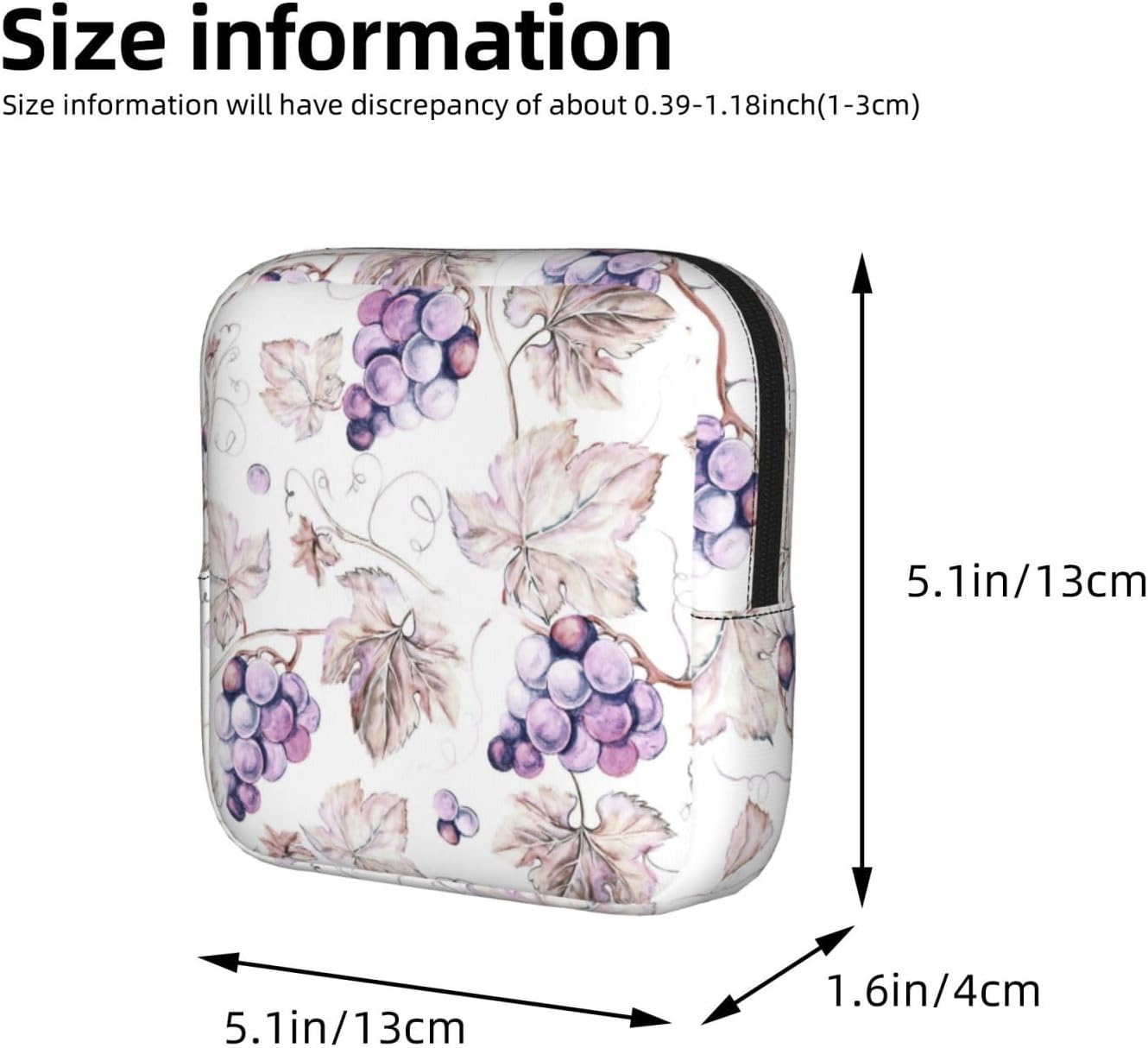 Beautiful Grape Leaves Print Women Period Bag Sanitary Pouch Portable Pad Pouch Tampon Holder Small Zipper Pouch Storage Bag