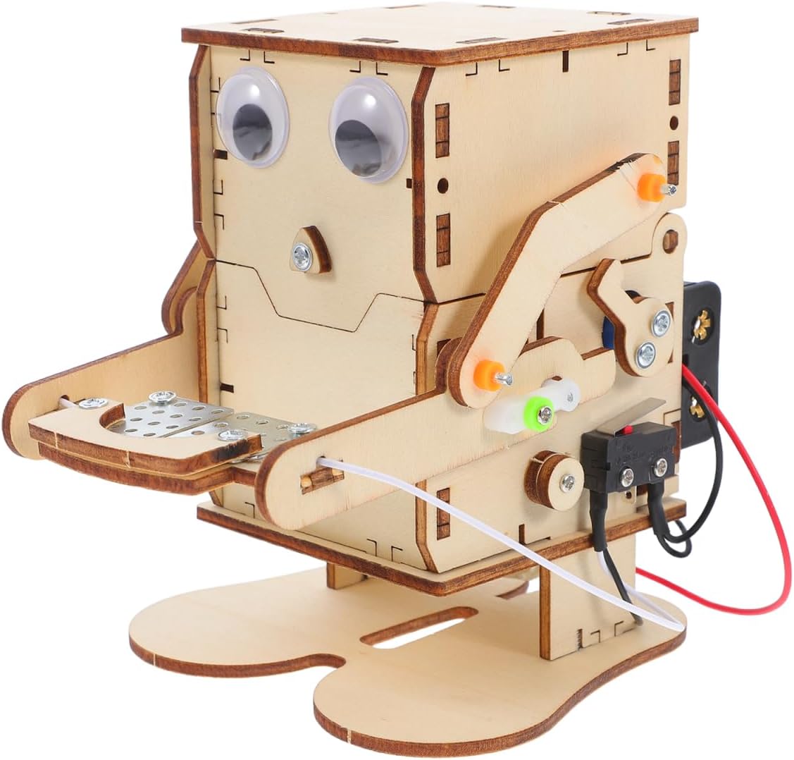 ibasenice 4 Sets Coin Eating Robot Educational Scientific Experiment Kit Puzzle Coin Bank Robot Eating Coin Banks Robot Savings Bank Robot Money Bank Kids Puzzle Manual Slot Machine Wood 3D