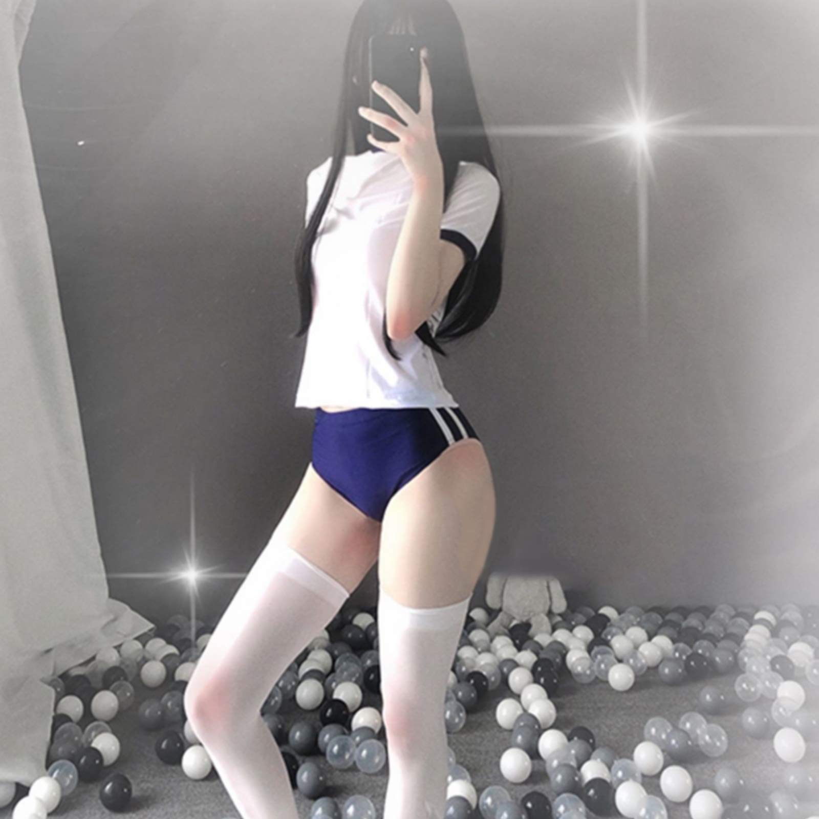 YOMORIO Anime Lingerie Japanese Uniform Cosplay Sexy Gym Clothes for Women: Blue-white