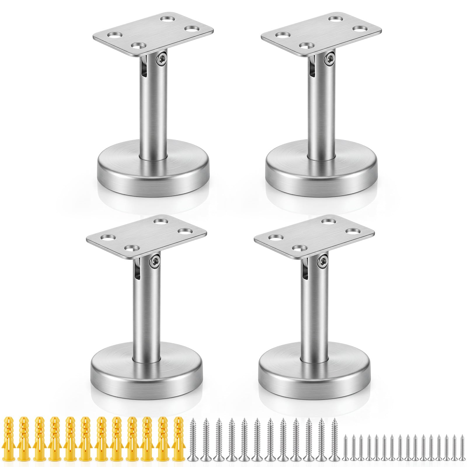 Hicarer 4 Pcs 304 Stainless Steel Handrail Brackets 270° Adjustable