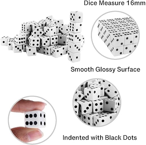 Miniatura 9 de Juego de dados blancos de 063 pulgadas con puntos negros 100 unidades