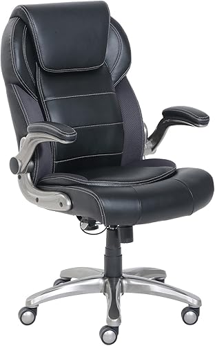 TiendaCommercial - Silla de oficina ejecutiva ergonómica de piel regenerada con respaldo alto, brazos abatibles y soporte lumbar, Cuero falso, Negro
