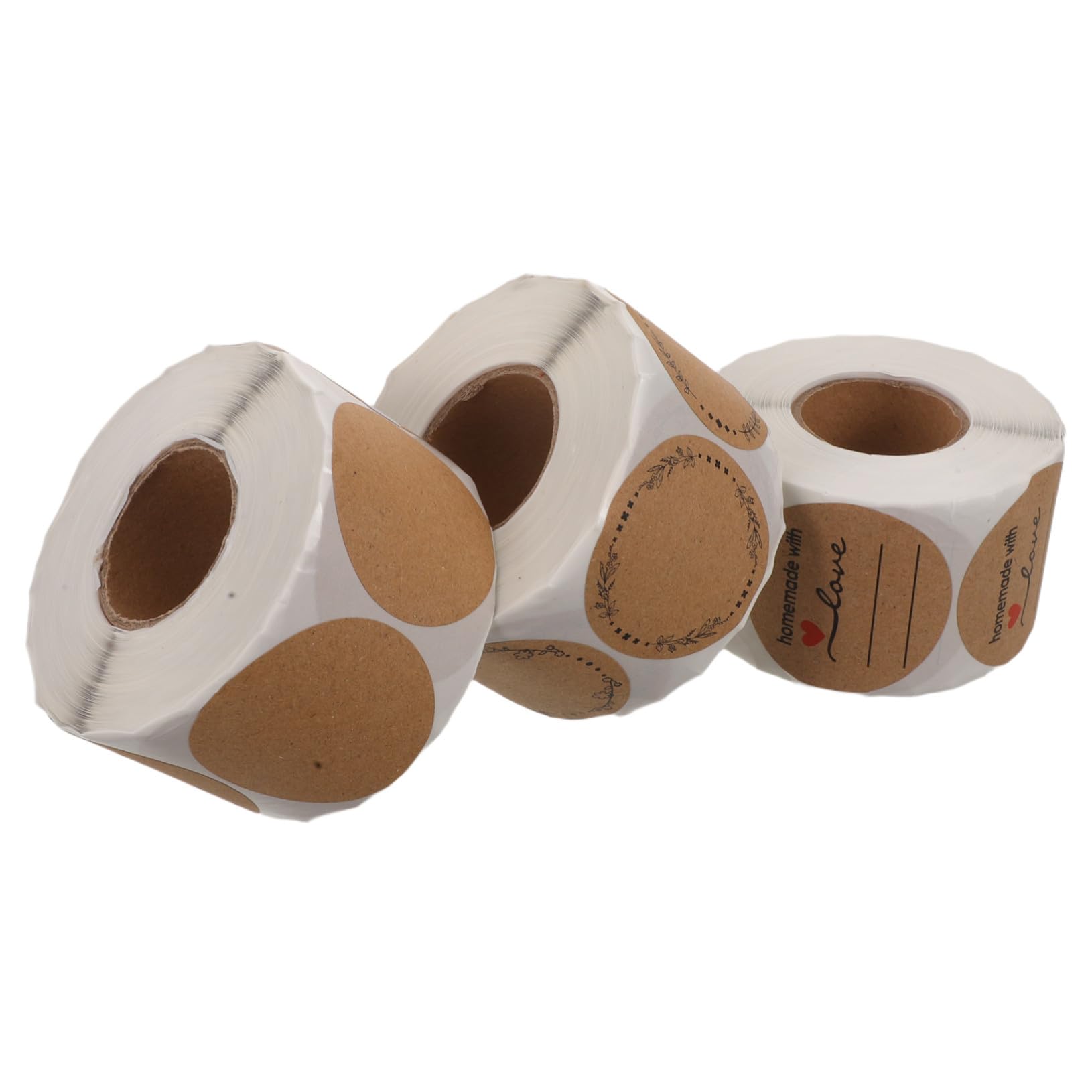 3 pezzi Etichette Adesive Kraft Rotonde in Rotolo Etichette Scrivibili per Sigillare Scatole Adesivi Packaging per Piccole Imprese per Marmellate e Confezioni Regalo