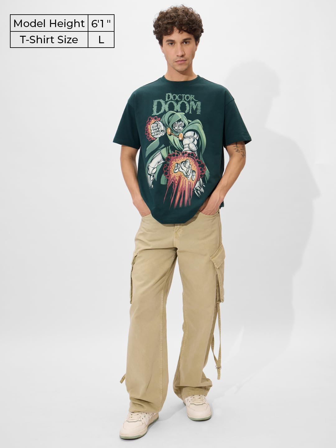 The Souled Store Doctor Doom Destroyer Herren und Jungen Kurzarm Rundhals Grün Grafik Gedruckt Baumwolle Oversized T-Shirts