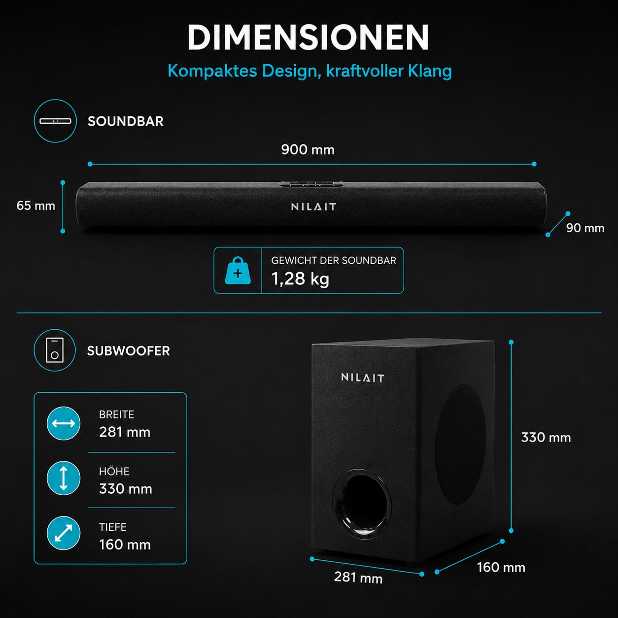 Nilait Harmony Soundbar per TV con Subwoofer, Bluetooth, HDMI ARC/eARC e Audio Surround per Home Cinema Harmony 120W