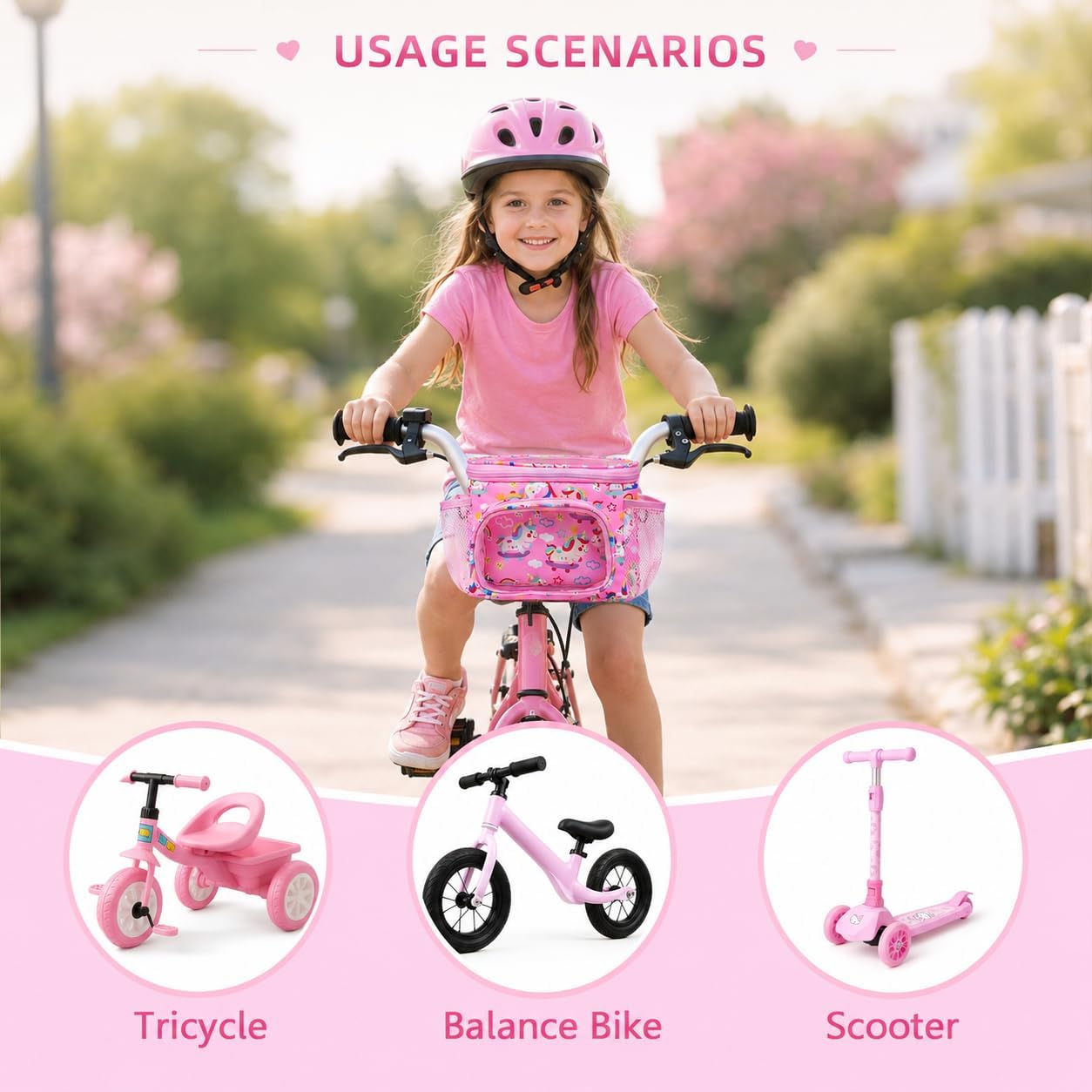 Kids Bike Basket Front - Handlebar Front Mount for Bicycle,Scooter,Tricycle,Detachable Shoulder Strap Bag,Handlebar Bag for Girls and Boys