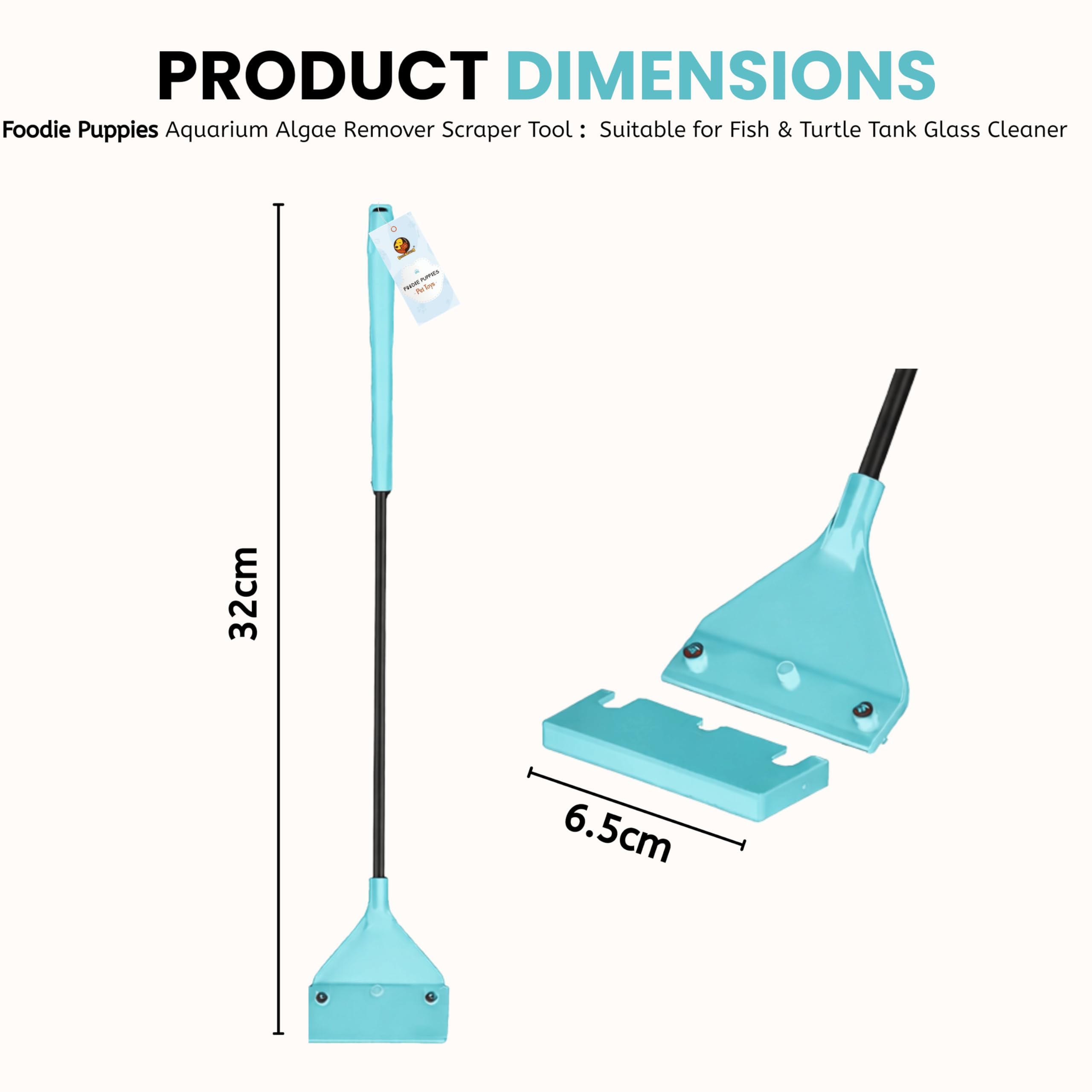 Foodie Puppies Nepall Aquarium Algae Scraper - (42cm) with Screw Driver | Algae Remover Tool with Accessories - 10 Replaceable Blades and Screw Driver | Glass Cleaner for Fish, Turtle & Plant Tank