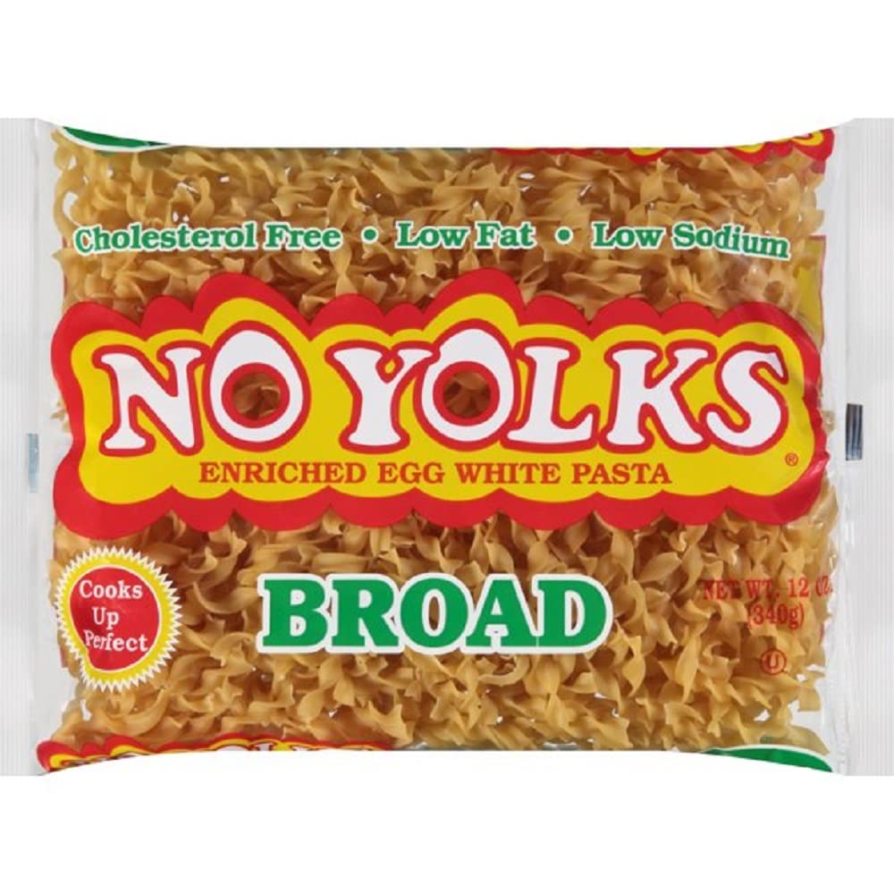 No Yolks Enriched Egg White Pasta Noodles Broad (12oz) Pack of 4 Bags, Cholesterol Free, Low Fat, Low Sodium