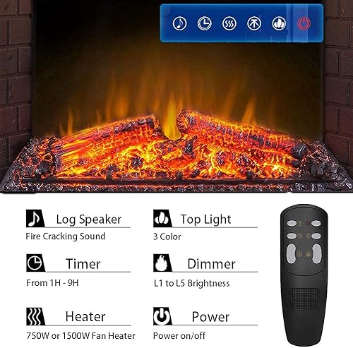 Miniatura 7 de Masarflame Inserto de chimenea eléctrica de 30 pulgadas, calentador de chimenea empotrado retro con sonido de grieta de fuego, control remoto y