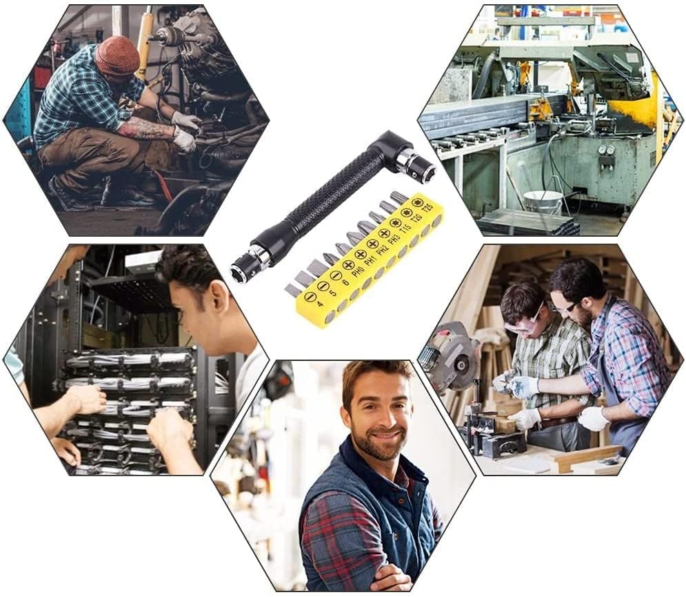 Hex Socket Wrench Double Head with 10Pcs Various Angled Screwdriver Bits Hand Tool Set for Home, Garage (black-yellow)