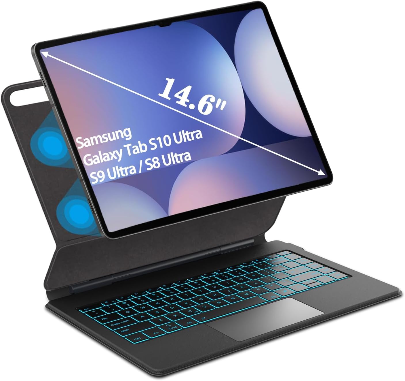 MICROWARE Keyboard Case Compatible for Samsung Galaxy Tab S10 Ultra/S9 Ultra/S8 Ultra, 14.6'' Magic-Style Cantilever Magnetic Levitating Stand, 3-Level 7-Color Backlit-image-47