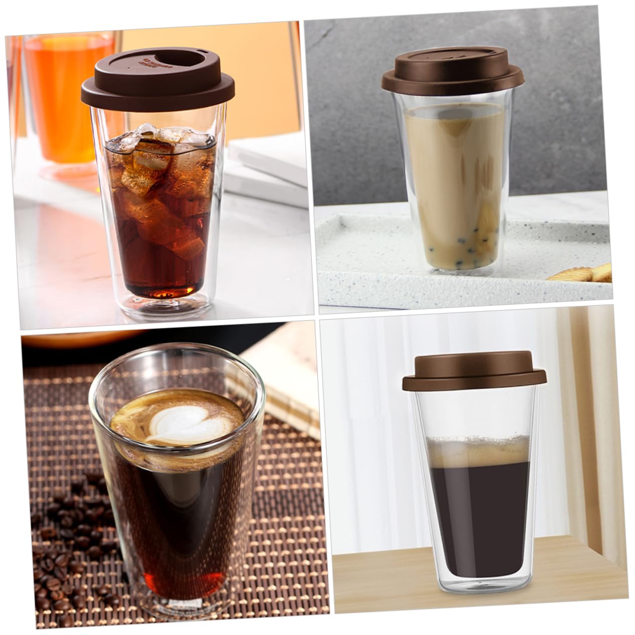 Tazzine Caffè e Impilabile in Vetro Borosilicato 350ml Vetro Doppia Parete con Design Ergonomico per Caffè, Tè e Bevande Calde