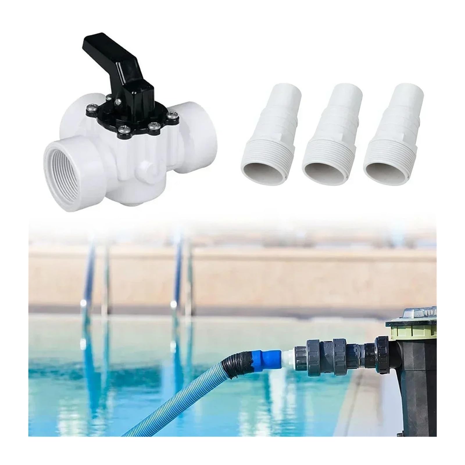 Vanne à trois voies for pompe de piscine, adaptateur de raccord de tuyau 32 mm et 38 mm(With 3 adapter)