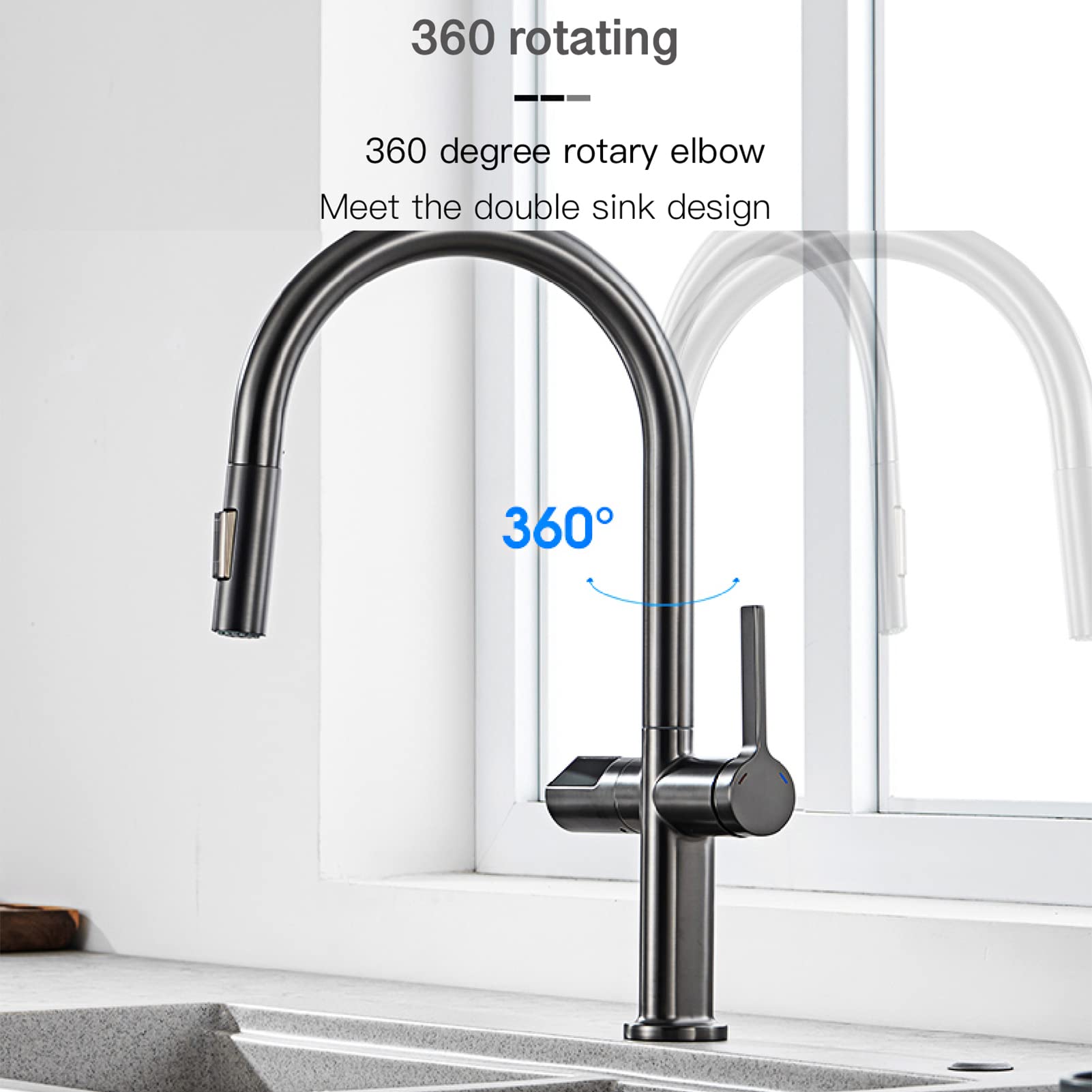 Grifo de Cocina extraíble, Monomando con Doble Control de Agua fría y Caliente, Grifo de Fregadero inductivo de Doble función, latón