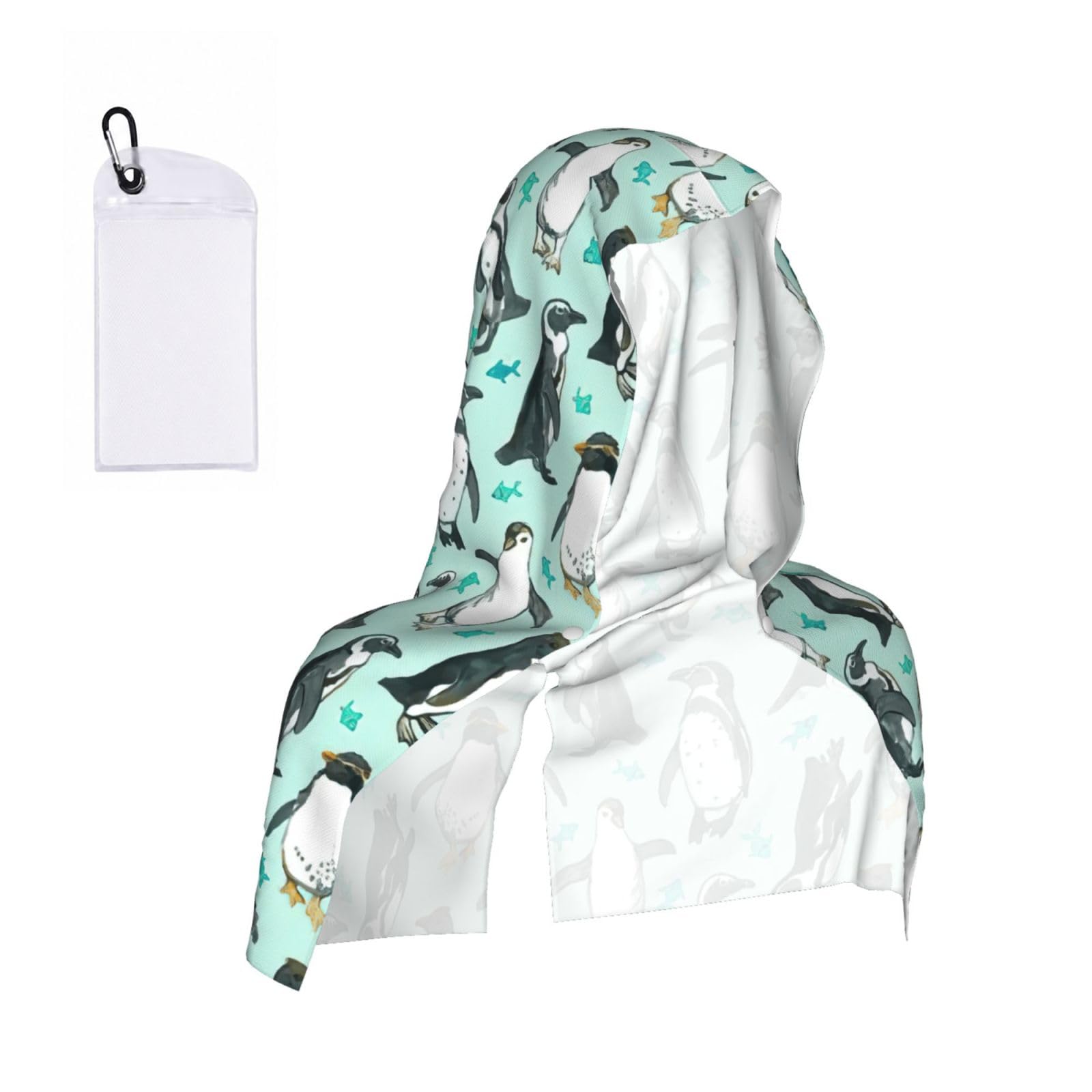 Yqxwjl Unisex Black Cute Penguins Print Unsex Cooling Hoodie Towel, Cools Instantly When Wet Sun Protection For Sports Fitness Gym