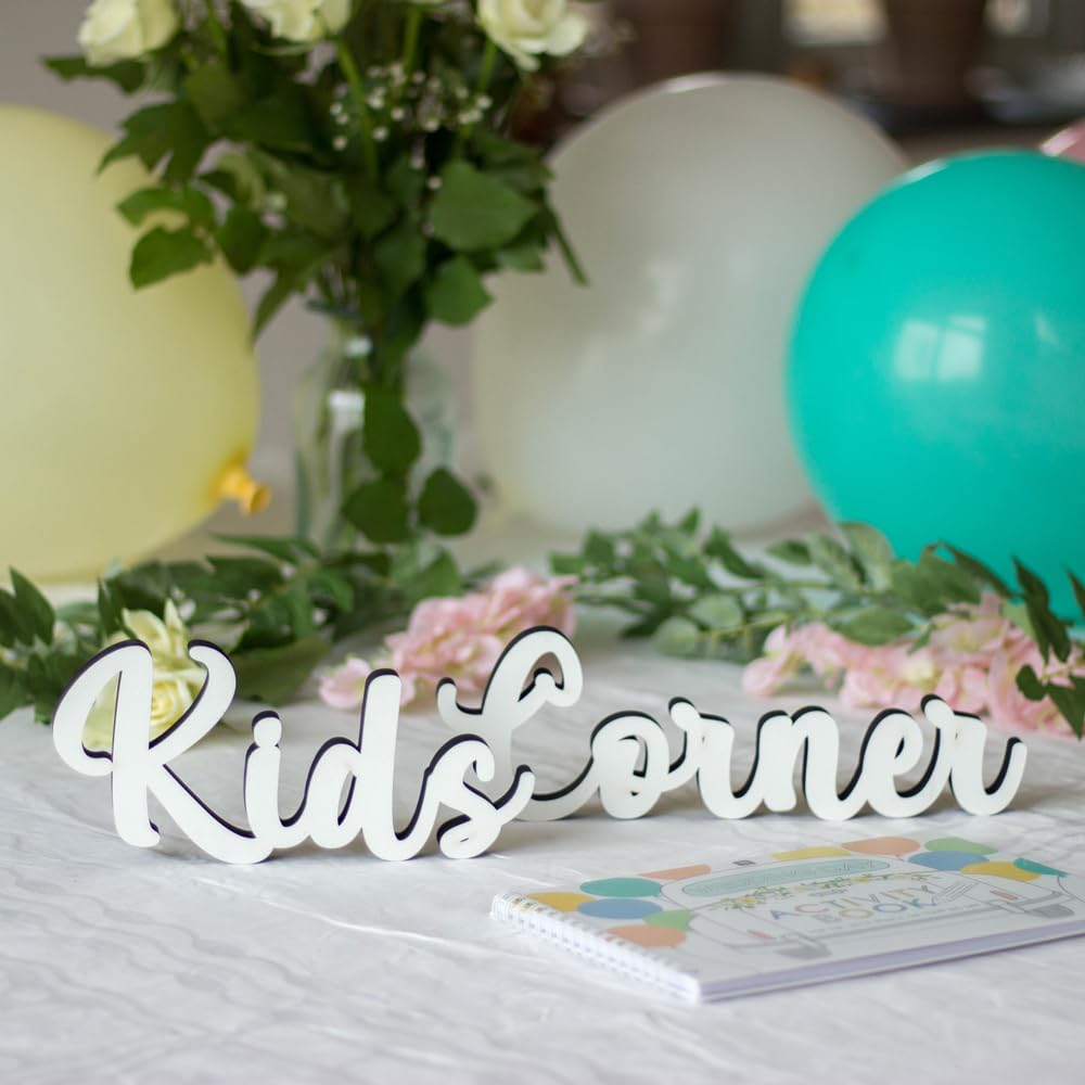 Luck and Luck Wedding Kids Corner Table Sign, Wooden Wedding Decorations, Customisable Wooden Freestanding Sign, Wedding Sign, Kids Corner Party Area